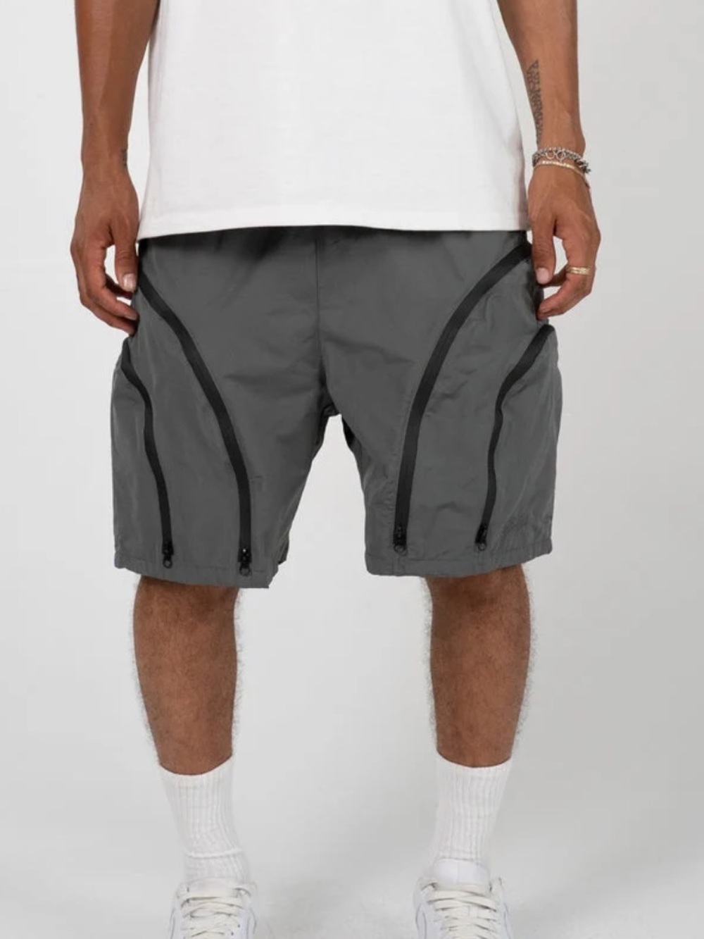 Men's Double Zip Grey Cargo Shorts